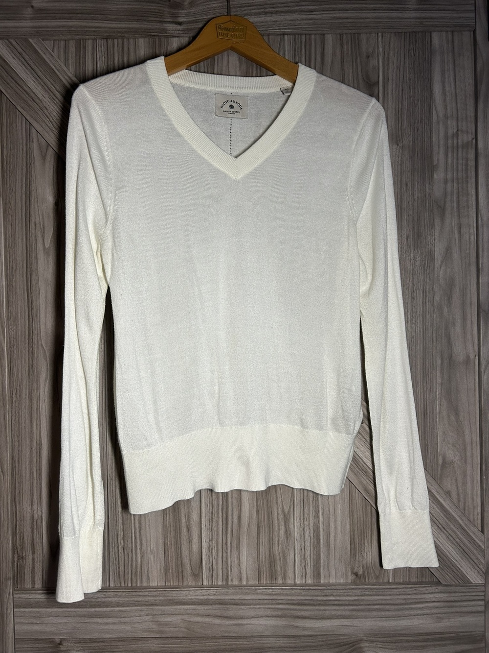 Scotch and Soda Cream V Neck Lightweight Knit Sweater Sz L